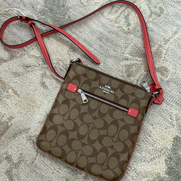 LIKE NEW BROWN MONOGRAM CROSSBODY BAG - Picture 1 of 7